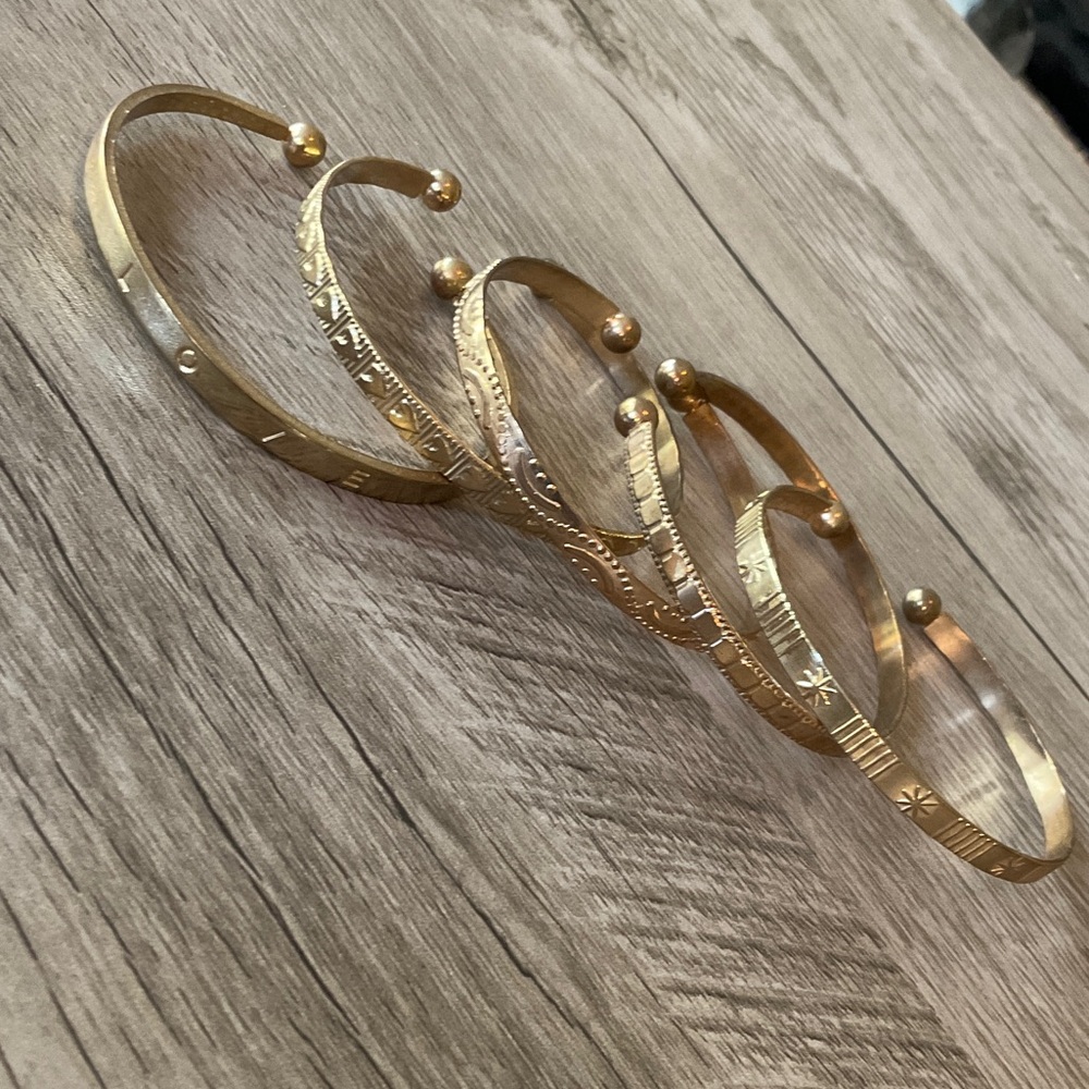 Gold Tone Engraved Cuff Bracelet - Pack of 5